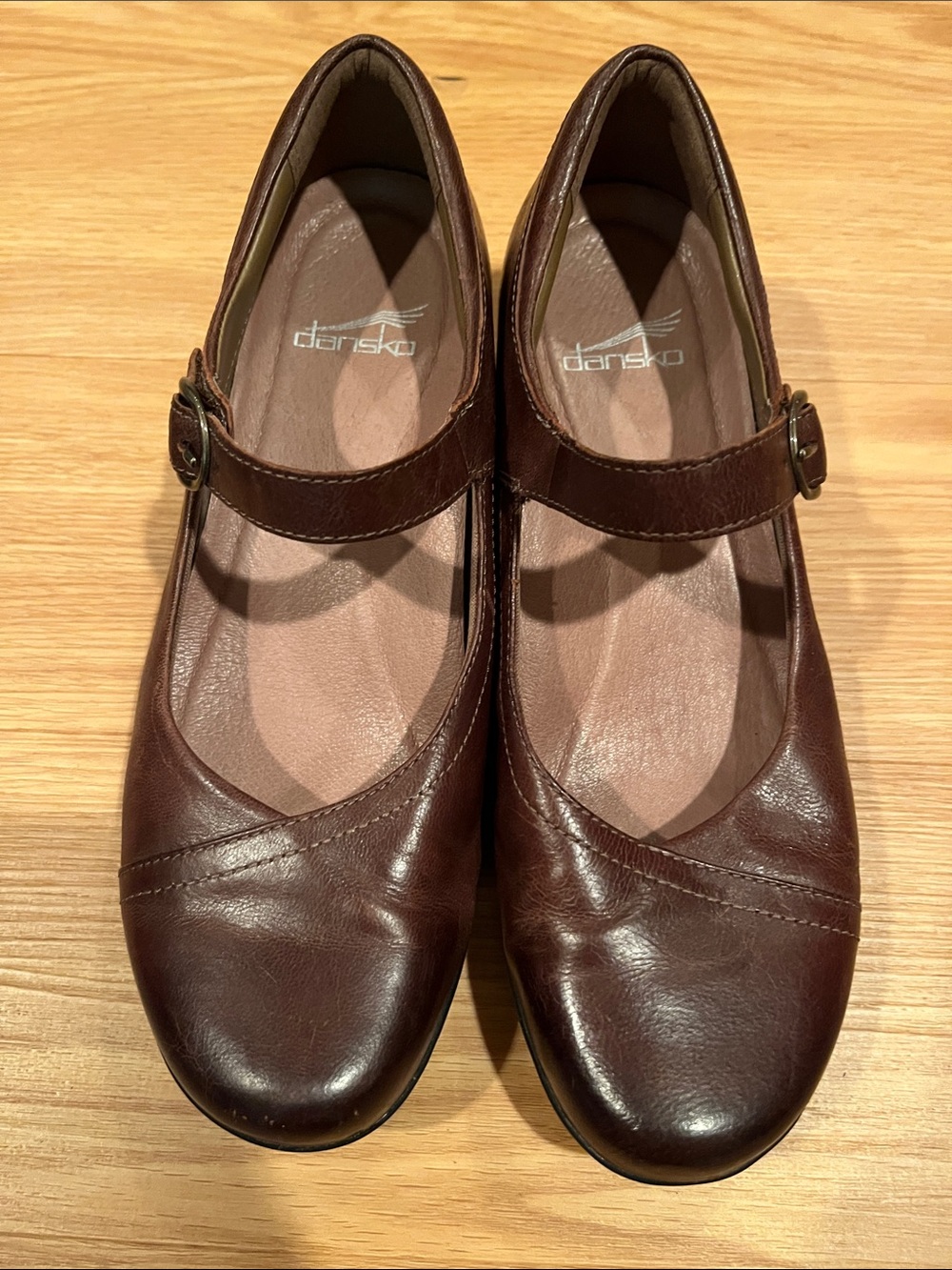 Dansko Brown Leather Mary Jane Flats with Buckle Strap
